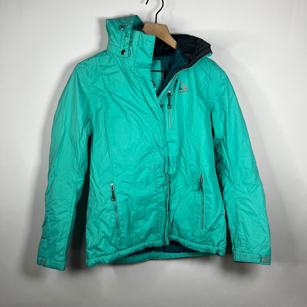 Gerry Jacket Women Medium Teal Hooded Full Zip Outdoor Performance Puffer Inner